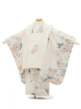 七五三レンタル(3歳女児被布)4779 クリーム×薄ベージュ牡丹