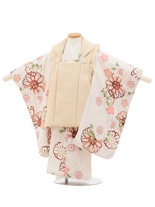 七五三レンタル(3歳女児被布)4785 クリームベージュ×淡ピンクベージュ桜牡丹
