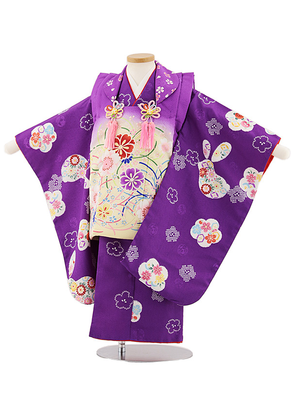 七五三レンタル(3歳女児被布)4791 紫桜×紫梅花