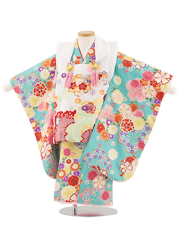七五三レンタル(3歳女児被布)4792 白地桜×ミント桜菊