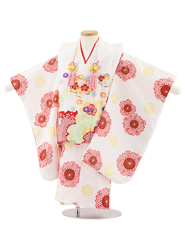 七五三レンタル(3歳女児被布)4833 白地桜×白地桜鞠