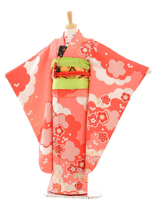七五三レンタル(7歳女児袋帯) 高級正絹 7749 総絞りに刺繍 鈴と桜 