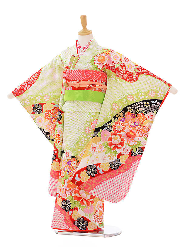 七五三レンタル(7歳女の子袋帯)7332 黄緑 花まり (正絹) | 着物レンタルの京都かしいしょう
