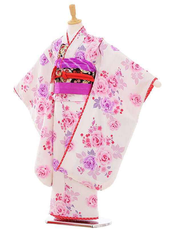 七五三レンタル(7歳女の子結び帯)7368 白 ﾊﾞﾗ | 着物レンタルの京都