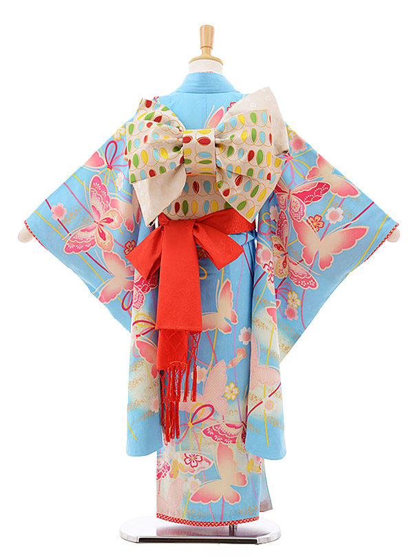 七五三レンタル(7歳女の子結び帯)7637 水色 蝶々 | 着物レンタルの京都
