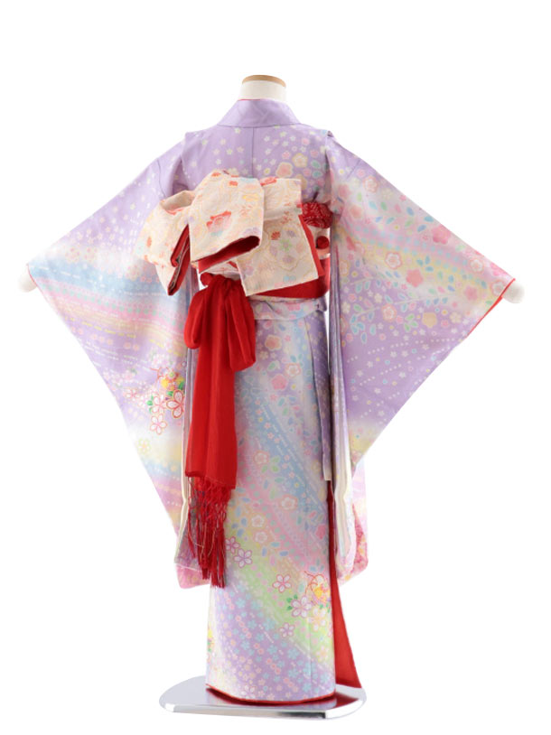 七五三レンタル(7歳女児袋帯) 正絹 7737 うす紫地 花流し まり | 着物
