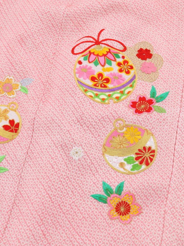 七五三レンタル(7歳女児袋帯) 高級正絹 7749 総絞りに刺繍 鈴と桜