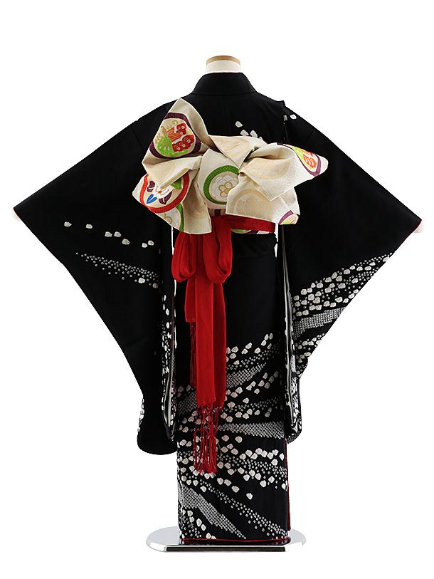 七五三レンタル(7歳女児袋帯) 7827 正絹 黒 絞り | 着物レンタルの京都 