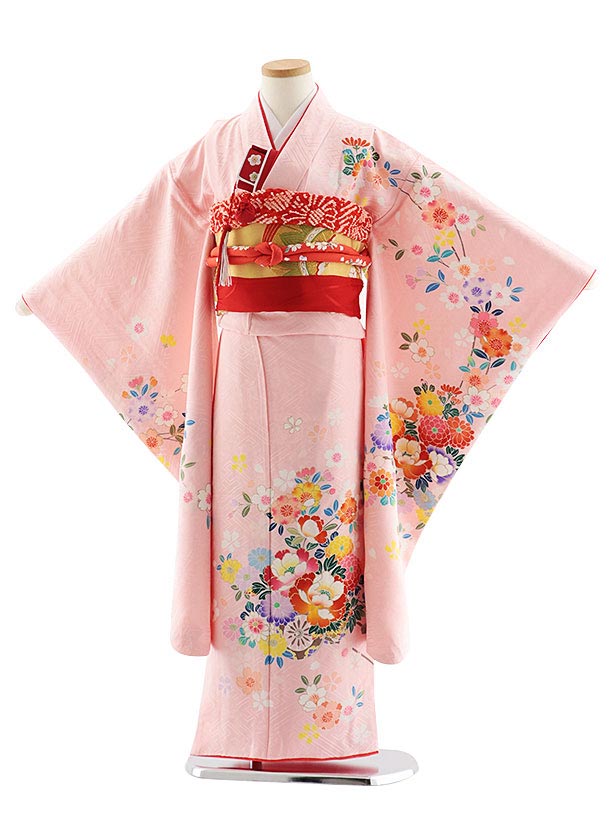 七五三レンタル(7歳女児袋帯) 7829 正絹 ピンク 桜花車