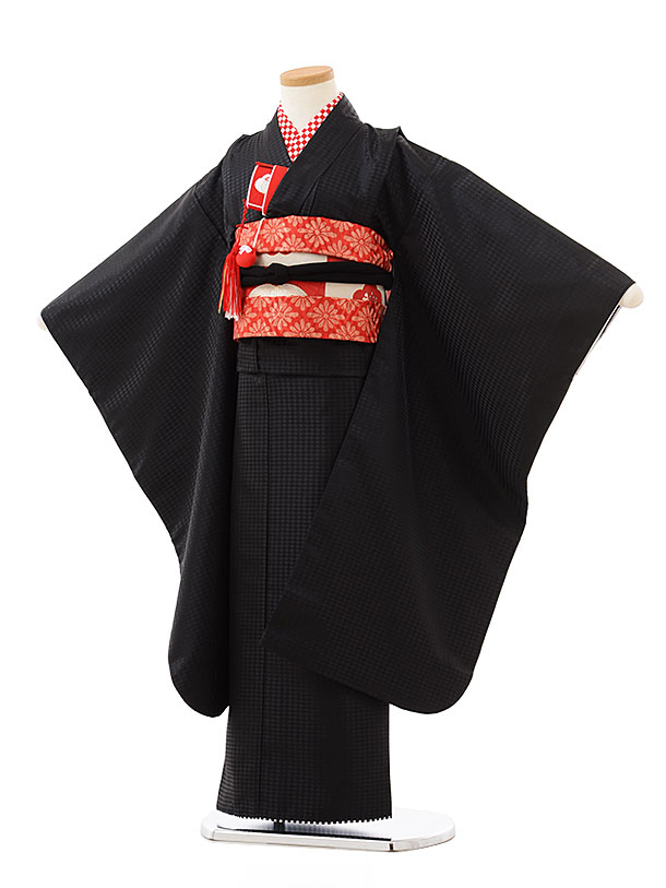 七五三レンタル(7歳女の子結び帯)7874 無地 黒地模様 | 着物レンタルの京都かしいしょう