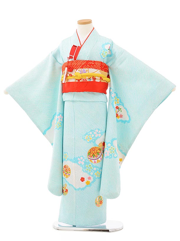 七五三レンタル(7歳女児袋帯) 7892 高級正絹 水色総絞り 鞠刺繍 | 着物 
