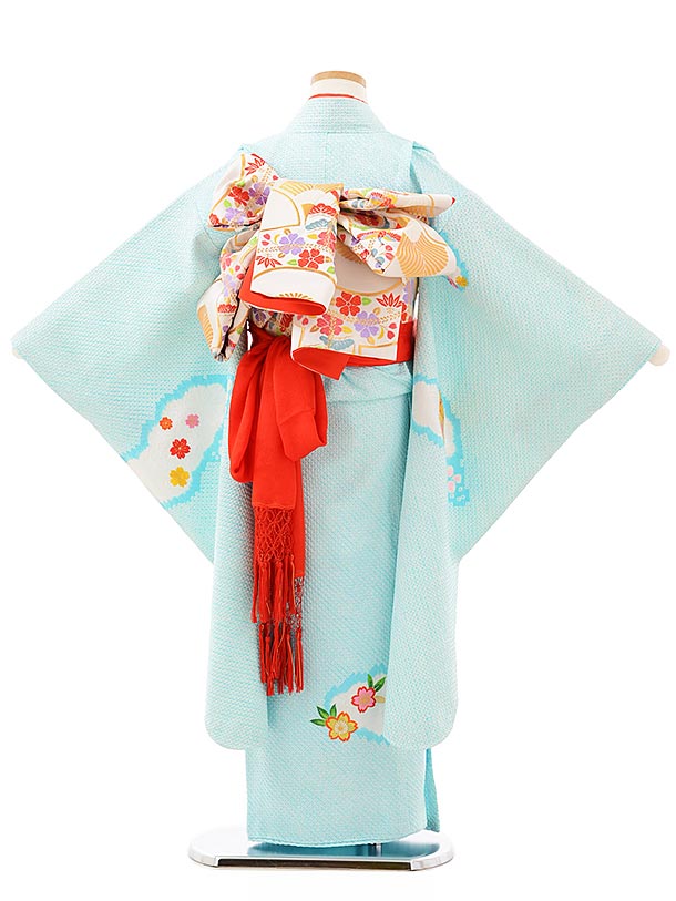 大注目 京都室町st. 七五三 7歳 女の子 正絹 刺繍柄 本絞りの高級四つ身の着物 クリーム ピンク 花車 HIS364