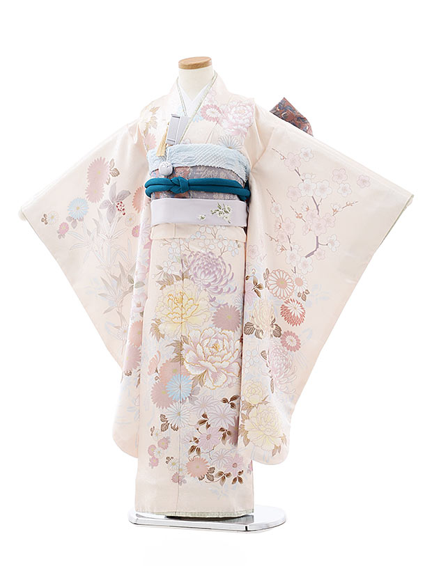 七五三(7歳女の子結び帯)7923 クリーム地牡丹菊 | 着物レンタルの京都