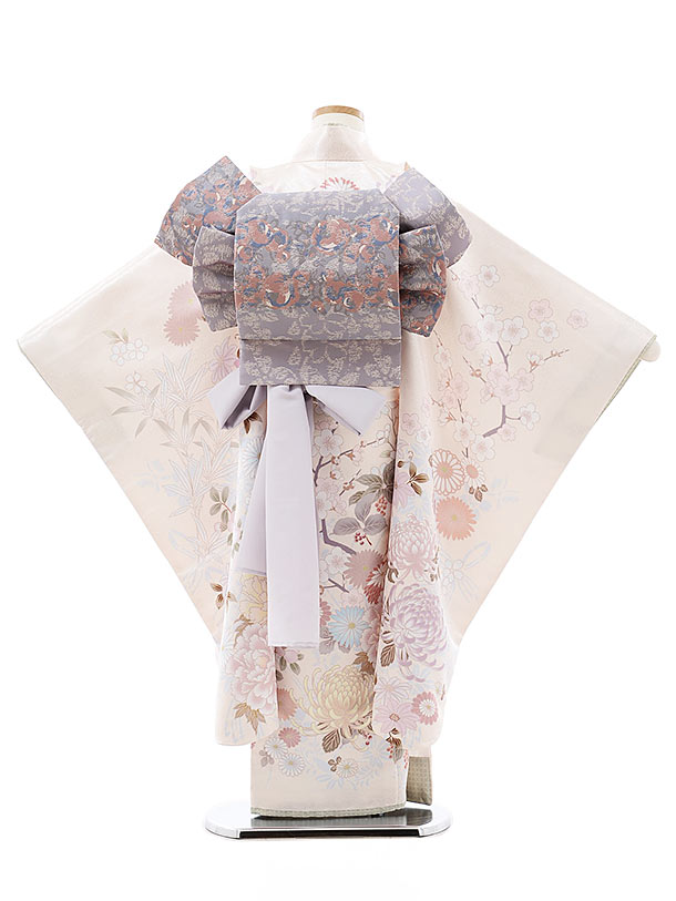 七五三(7歳女の子結び帯)7923 クリーム地牡丹菊 | 着物レンタルの京都 