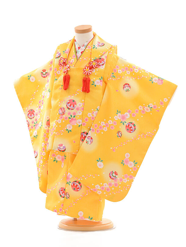 七五三レンタル(3歳女被布)D040 黄色桜