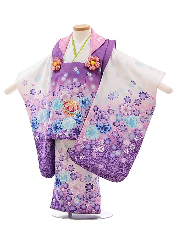 七五三(3歳女被布)F405 ﾊﾟｰﾌﾟﾙ×白地 ぼかし花 | 着物レンタルの京都 