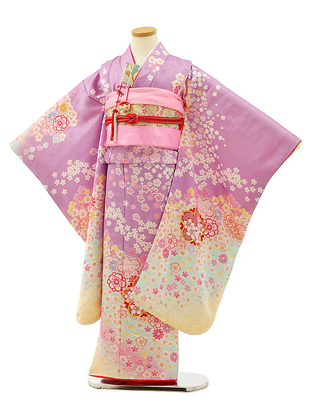 七五三レンタル(7歳女の子袋帯)Y035【正絹】藤色裾ぼかし桜
