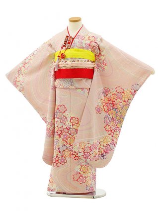 七五三レンタル(7歳女の子袋帯)Y039【高級正絹】薄ピンク　桜づくし