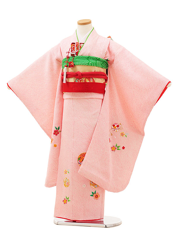 七五三(7歳女の子袋帯)Y187【高級正絹】ピンク 絞り 刺繍 まり桜