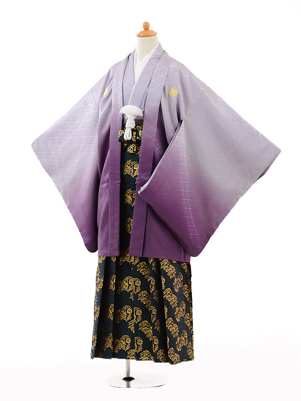 小学生 卒業式 袴 男児 0991紫ぼかし紋付×濃緑