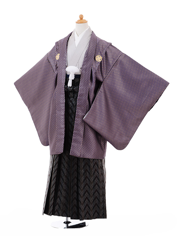 小学生 卒業式 袴 男児 9328紫ｺﾞｰﾙﾄﾞ紋付×黒袴