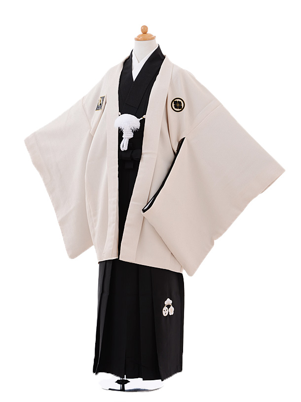 小学生 卒業式 袴 男児 9375小町Kidsﾍﾞｰｼﾞｭ×黒 | 着物レンタルの京都 