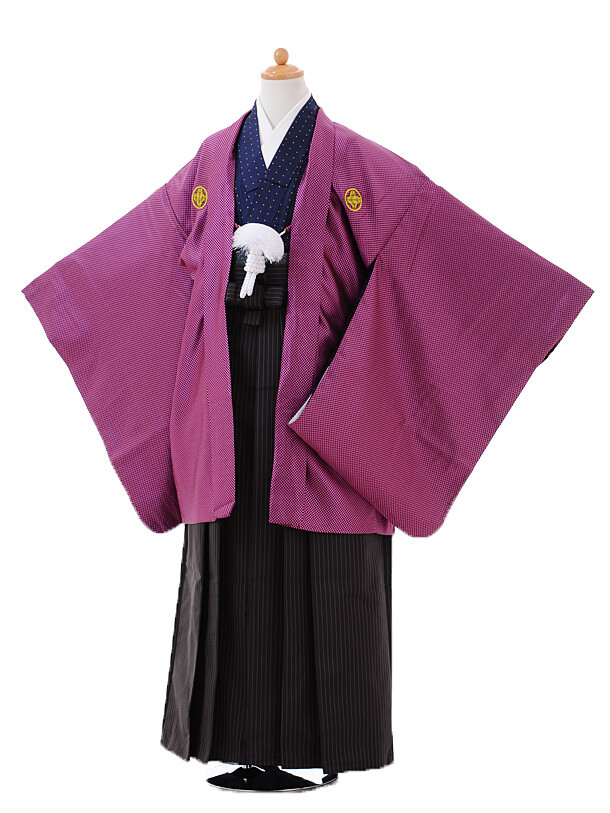 ｼﾞｭﾆｱ袴男児9412紫紋付×黒ｽﾄﾗｲﾌﾟ袴