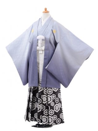 小学校 卒業式 男の子 袴 9423ﾌﾞﾙｰｸﾞﾚｰぼかし紋付×白黒 | 着物 