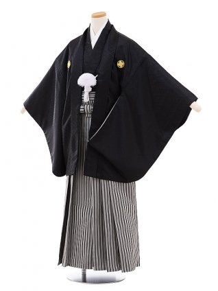 小学校 卒業式 男の子 袴 9460 黒地菱柄紋付×白黒縞袴
