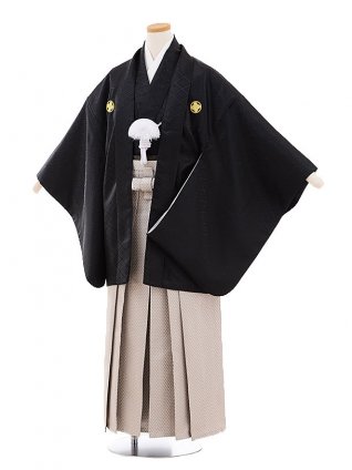 小学校 卒業式 男の子 袴 9462 黒地菱柄紋付×ｸﾞﾚｰ袴