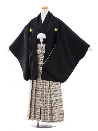 小学校 卒業式 男の子 袴 9466 黒地菱柄紋付×ﾍﾞｰｼﾞｭ黒袴 | 着物
