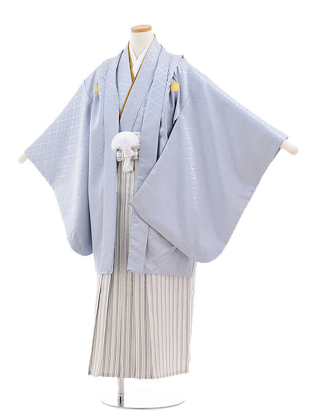 小学生卒業式袴男児D016 シルバー紋付×白縞袴