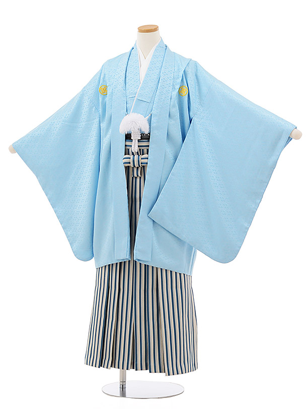 小学生卒業袴ﾚﾝﾀﾙZ171水色紋付xブルーストライプ袴
