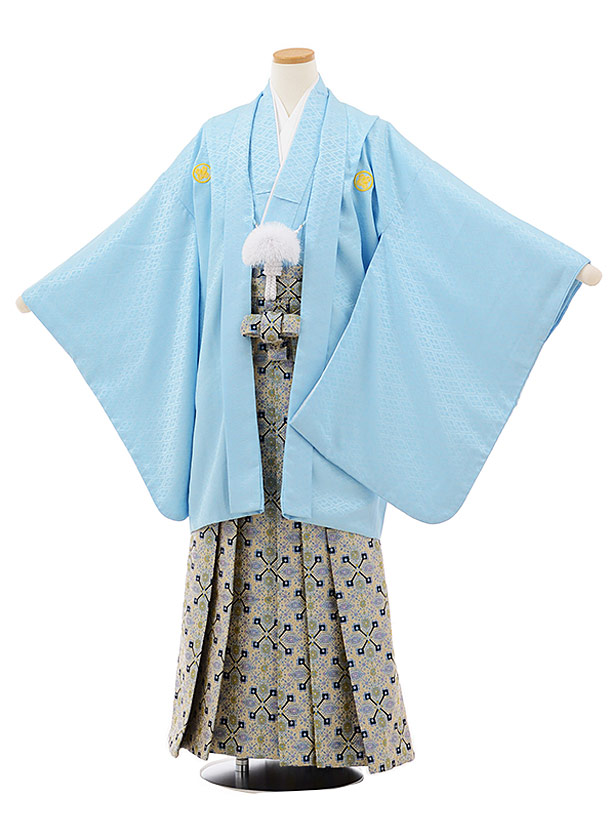 小学生卒業袴ﾚﾝﾀﾙZ172水色紋付xベージュストライプ袴