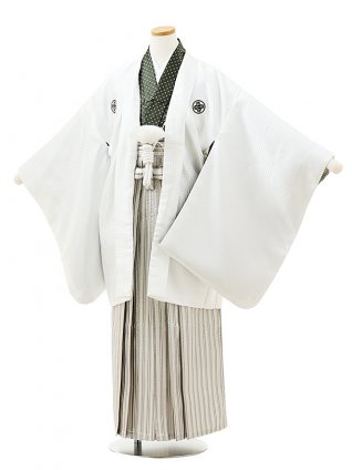 小学生卒業袴ﾚﾝﾀﾙZ299 白紋付×白シルバー縞 | 着物レンタルの京都 