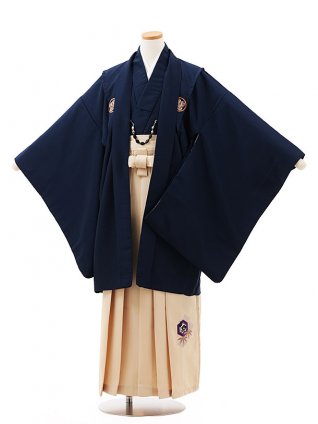 小学生男児袴ﾚﾝﾀﾙZ366 紺紋付×アイボリー