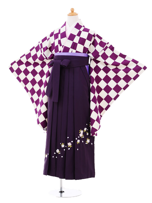 小学生卒業式袴レンタル（女の子）9286 紫市松×ﾊﾟｰﾌﾟﾙ袴 | 着物 