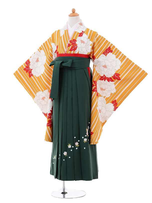 小学生 卒業式 袴レンタル（女の子）9306 からし色牡丹