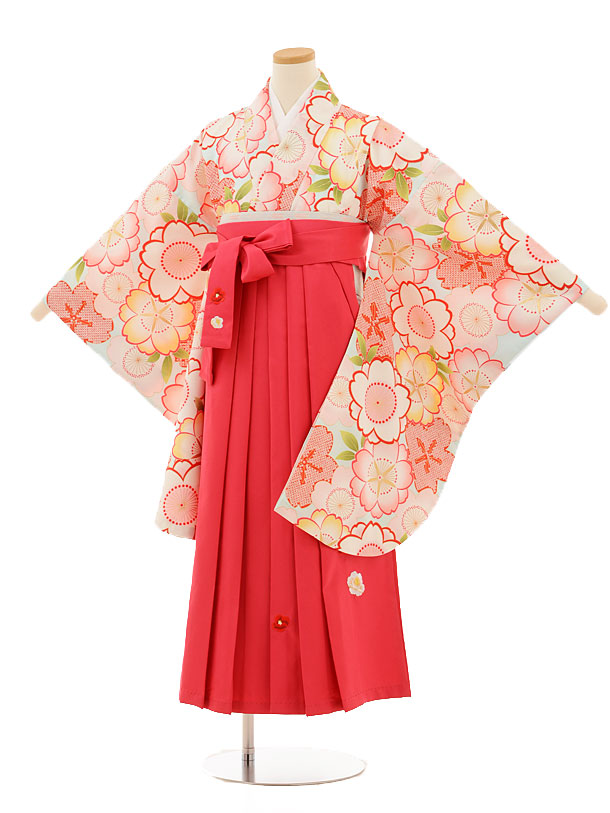小学生卒業式袴レンタル（女の子）9513 水色桜×ﾋﾟﾝｸ袴