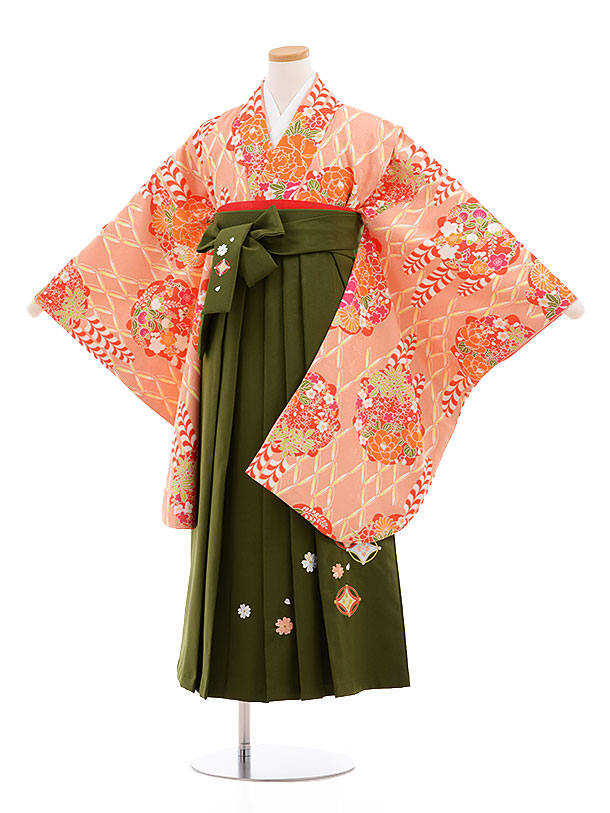 小学生 卒業式 袴レンタル 女の子 9580ｻｰﾓﾝﾋﾟﾝｸ 抹茶袴 着物レンタルの京都かしいしょう