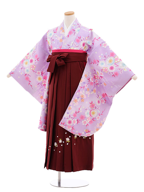 小学生卒業式袴レンタル（女の子）9677ﾊﾟｰﾌﾟﾙ桜×ｴﾝｼﾞ袴