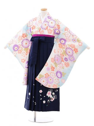 小学校卒業式袴レンタル(女の子)9725 水色菊桜×紺袴
