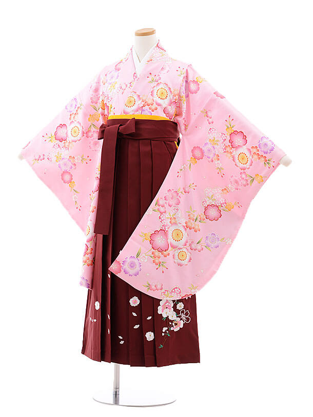 小学校卒業式袴レンタル(女の子)9764 ﾋﾟﾝｸ桜×ｴﾝｼﾞ袴