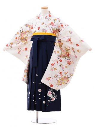 小学生 卒業袴 女児 Z016 白地 小花×紺袴 | 着物レンタルの京都かしい 