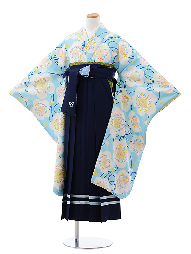 小学校卒業式袴レンタル(女の子)9731 水色枝に花×紺袴 | 着物レンタル 