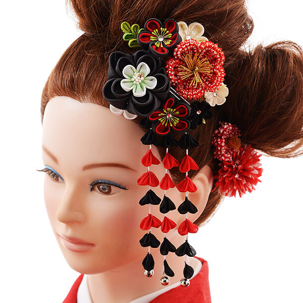 髪飾りﾚﾝﾀﾙ 0056 赤黒 着物レンタルの京都かしいしょう