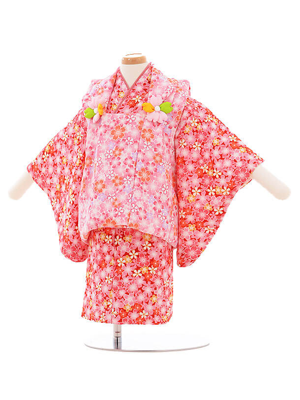 女児ベビー着物 0015  ﾋﾟﾝｸ×赤 桜/セパレート