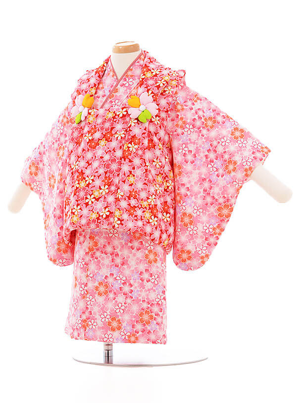 女児ベビー着物 0017  赤×ﾋﾟﾝｸ 桜/セパレート