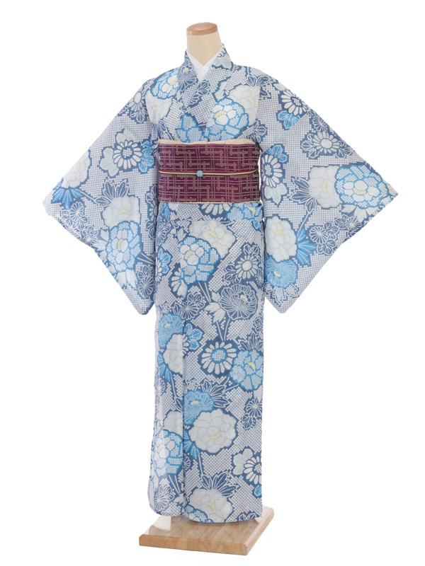 夏小紋ﾚﾝﾀﾙ 絽 0069濃ﾌﾞﾙｰ地花柄(化繊) | 着物レンタルの京都かしいしょう
