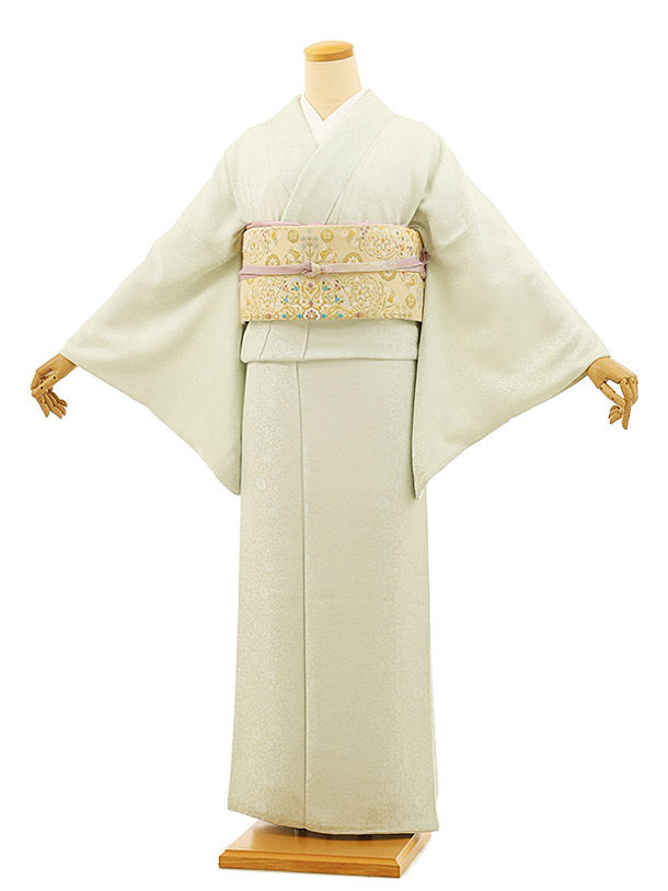 色無地レンタル873 薄黄緑寿光織 唐花 | 着物レンタルの京都かしいしょう